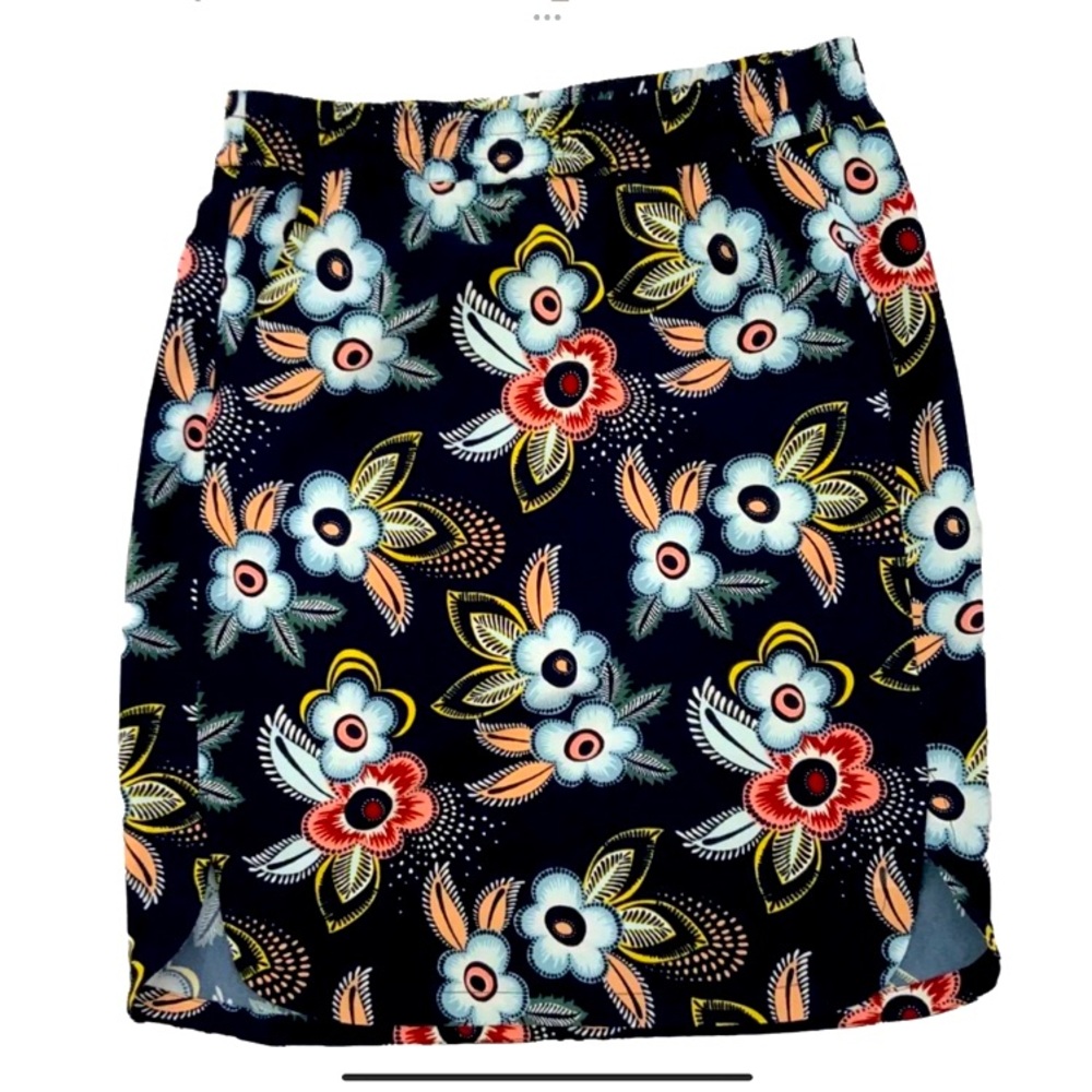 Loft blue floral elastic waist skirt: small